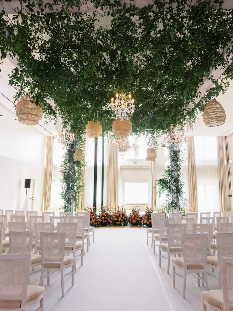 hotel haya wedding ceremony with a floral install